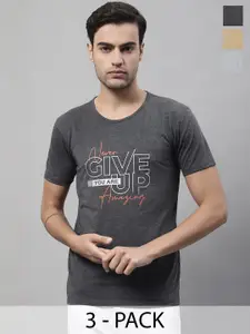 MACK JONNEY Pack Of 3 Typography Printed Round Neck Regular Fit Cotton Casual T-Shirt