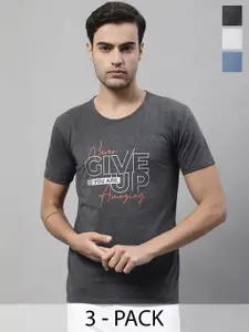 MACK JONNEY Pack Of 3  Typography Printed Round Neck Regular Fit Cotton Casual T-Shirt