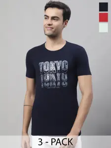 MACK JONNEY Pack Of 3 Typography Printed Cotton Round Neck T-Shirts