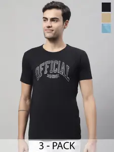 MACK JONNEY Pack Of 3 Typography Printed Cotton Round Neck T-Shirts