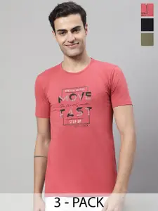 MACK JONNEY Pack Of 3 Typography Printed Cotton T-shirts