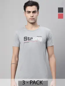 MACK JONNEY Pack of 3 Typography Printed Cotton T-shirts