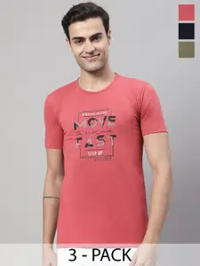 MACK JONNEY Pack Of 3 Typography Printed Cotton T-Shirts