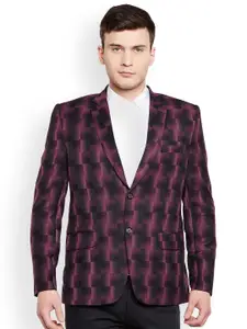 Wintage Pink & Black Checked Single-Breasted Tailored Fit Party Blazer