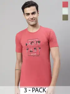 MACK JONNEY Pack Of 3 Typography Printed Cotton T-shirts