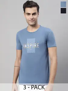 MACK JONNEY Pack Of 3 Typography Printed Round Neck Cotton Regular Fit T-shirt