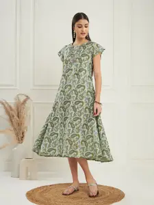 InWeave Floral Print A-Line Midi Dress