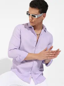 Campus Sutra Lavender Classic Cotton Casual Shirt