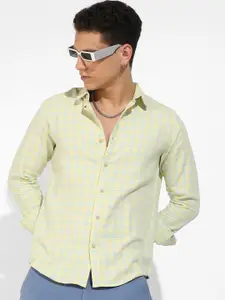 Campus Sutra Yellow Classic Opaque Tartan Checked Cotton Casual Shirt