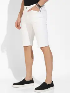 Campus Sutra Men White Cotton Denim Shorts