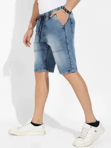 Campus Sutra Men Blue Washed Cotton Denim Shorts
