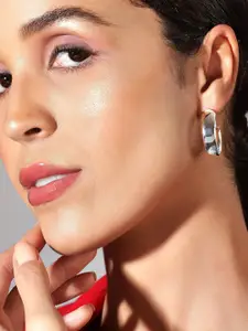 Rubans Voguish Rhodium Plated Contemporary Hoop Earrings
