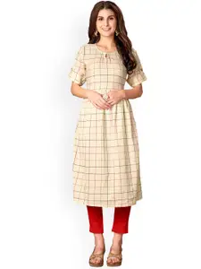 KALINI Checked Keyhole Neck A-Line Kurta