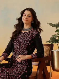 ADA Floral Thread Work Cotton Straight Kurta