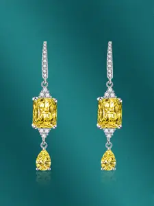 Designs & You Silver-Plated Cubic Zirconia-Studded Square Shaped Drop Earrings