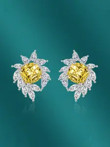 Designs & You Silver-Plated Floral Shaped CZ Studs Earrings