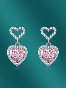 Designs & You Silver-Plated Heart Shaped Cubic Zirconia Drop Earrings