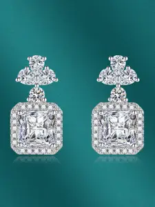 Designs & You Silver-Plated Cubic Zirconia-Studded Square Drop Earrings