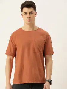 Bene Kleed Round Neck Dyed Cotton Linen Woven Casual T-Shirt
