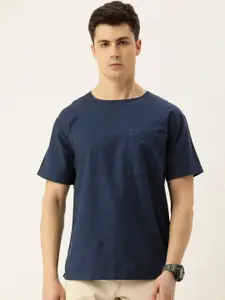 Bene Kleed Men Round Neck Dyed Cotton Linen Woven Casual T-Shirt
