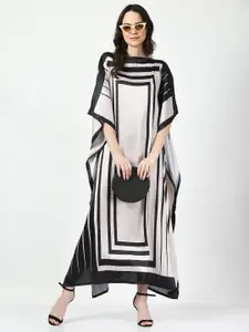 Navvi  Geometric Print Satin Kaftan Dress
