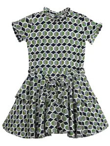 Cantabil Girls Geometric Printed Round Neck Fit & Flare Dress