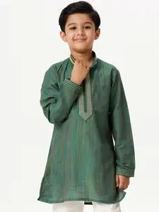 Ramraj Striped Embroidered Mandarin Collar Thread Work Kurta