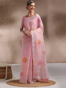 Saree mall Pink & Orange Ethnic Motifs Printed Gotta Patti Saree