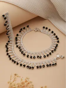 Jazz and Sizzle Set Of 2 Silver Plated Crystal Beaded & CZ Studded Anklets