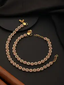 Jazz and Sizzle Set of 2 Gold-Plated Stone-Studded Anklets