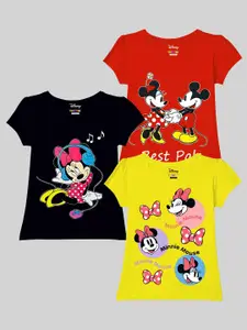 KUCHIPOO Girls Pack Of 3 Minnie Mouse Printed T-shirt