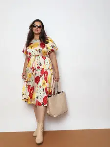 VERO MODA CURVE Floral Printed Tiered Gather Fit & Flare Midi Dress With Belt