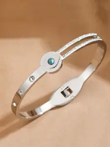 MYKI Women Silver-Plated Cubic Zirconia Kada Bracelet