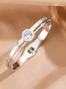 MYKI Women Silver-Plated Cubic Zirconia Kada Bracelet