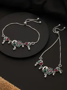 Jazz and Sizzle Set Of 2 Silver-Plated Stone-Studded Anklets