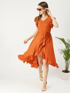 Moomaya Flutter Sleeve Fit & Flare Midi Dress