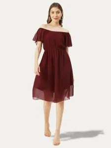 Moomaya Off-Shoulder Flutter Sleeves Fit & Flare Dress