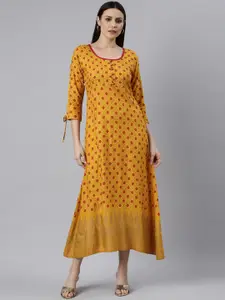 Souchii Ethnic Motifs Printed A-Line Liva Maxi Dress