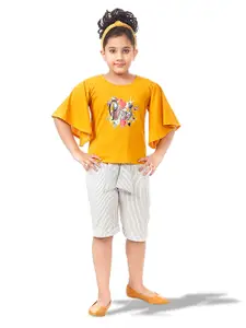 CELEBRITY CLUB Girls Printed Top with Striped Capris