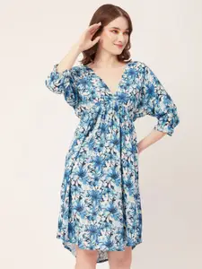Moomaya Floral Printed V-neck Empire Dress