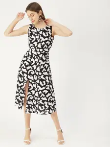 Moomaya Abstract Printed Cut-Out detail Front Slit A-Line Midi Dress