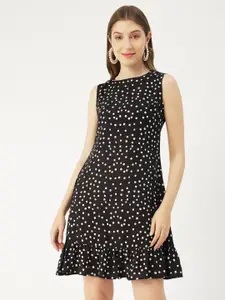 Moomaya Polka Dot Printed Flounce Hem V Neck A-Line Mini Dress
