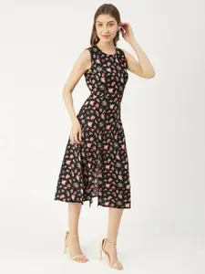Moomaya Floral Printed A-Line Midi Dress