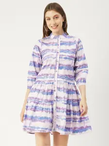 Moomaya Mandrain Collar Tie and Dye Dyed Fit & Flare Dress