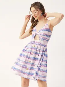 Moomaya Abstract printed Cut-outs Cotton A-line Dress