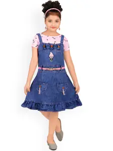 CELEBRITY CLUB Girls Dungaree With Printed T-Shirt