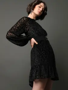 Vero Moda Self Design Raglan Sleeves Tiered A-Line Dress