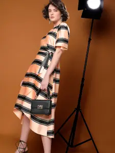 Vero Moda Striped A-Line Midi Dress With Belt