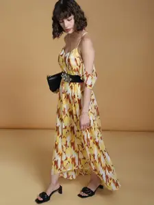 Vero Moda Abstract Printed Cold-Shoulder Maxi Dress