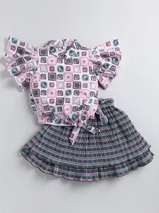 Toonyport Girls Geometric Printed Top with Skirt